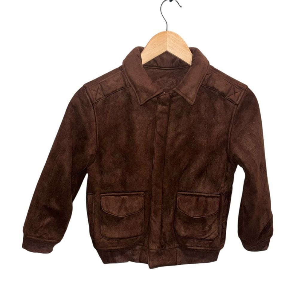 Talbots  Boys Brown Faux Suede Jacket Size 8 Classic Bomber Coat